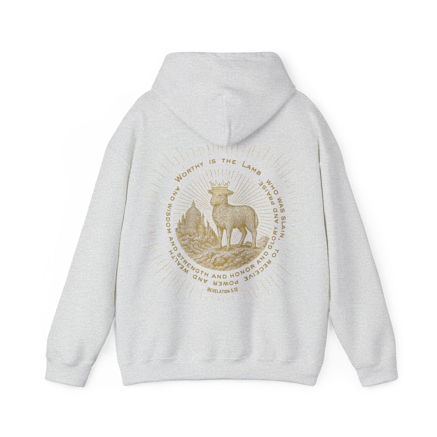 Hoodie with Lamb and New Jerusalem Scene Revelation 5:12