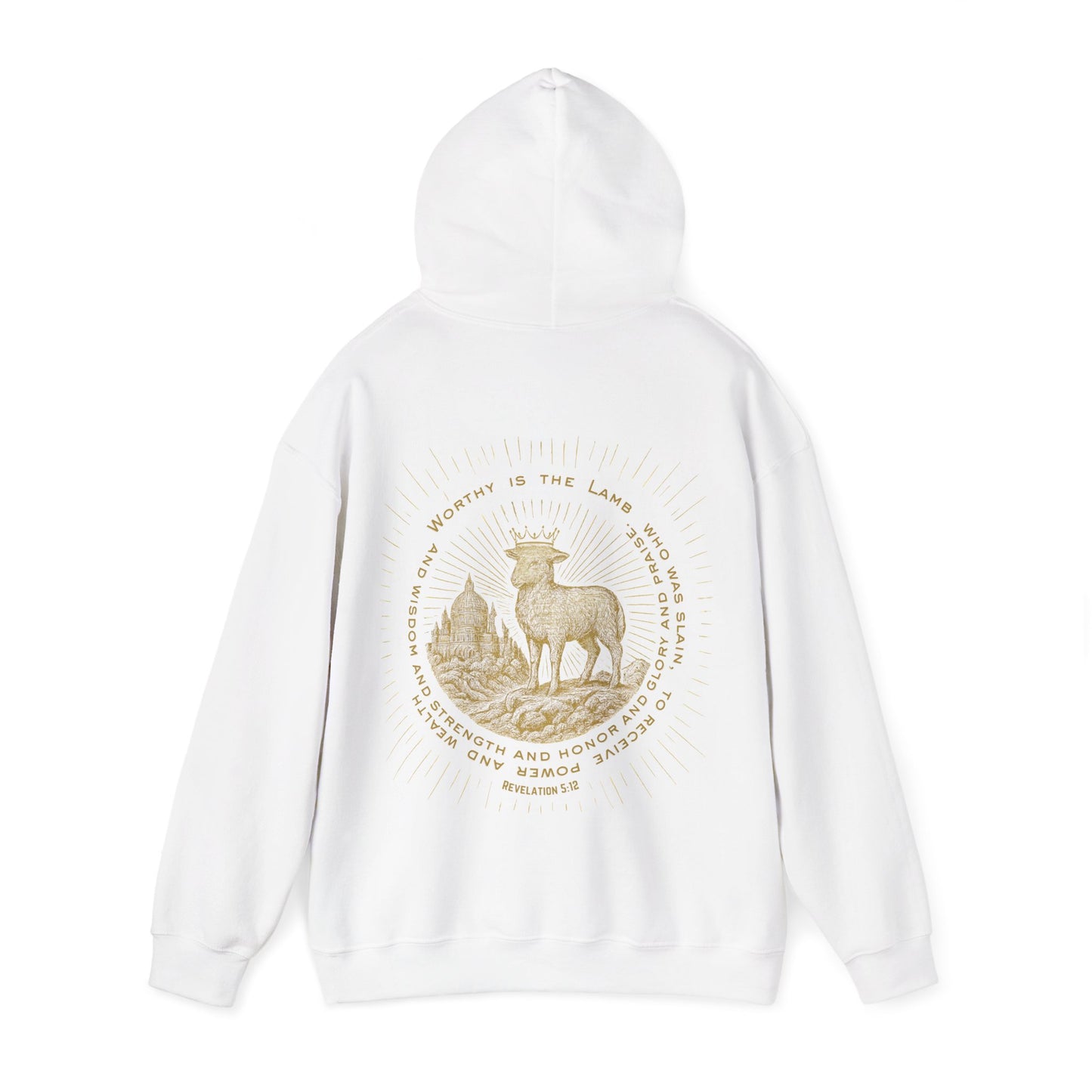 Hoodie with Lamb and New Jerusalem Scene Revelation 5:12