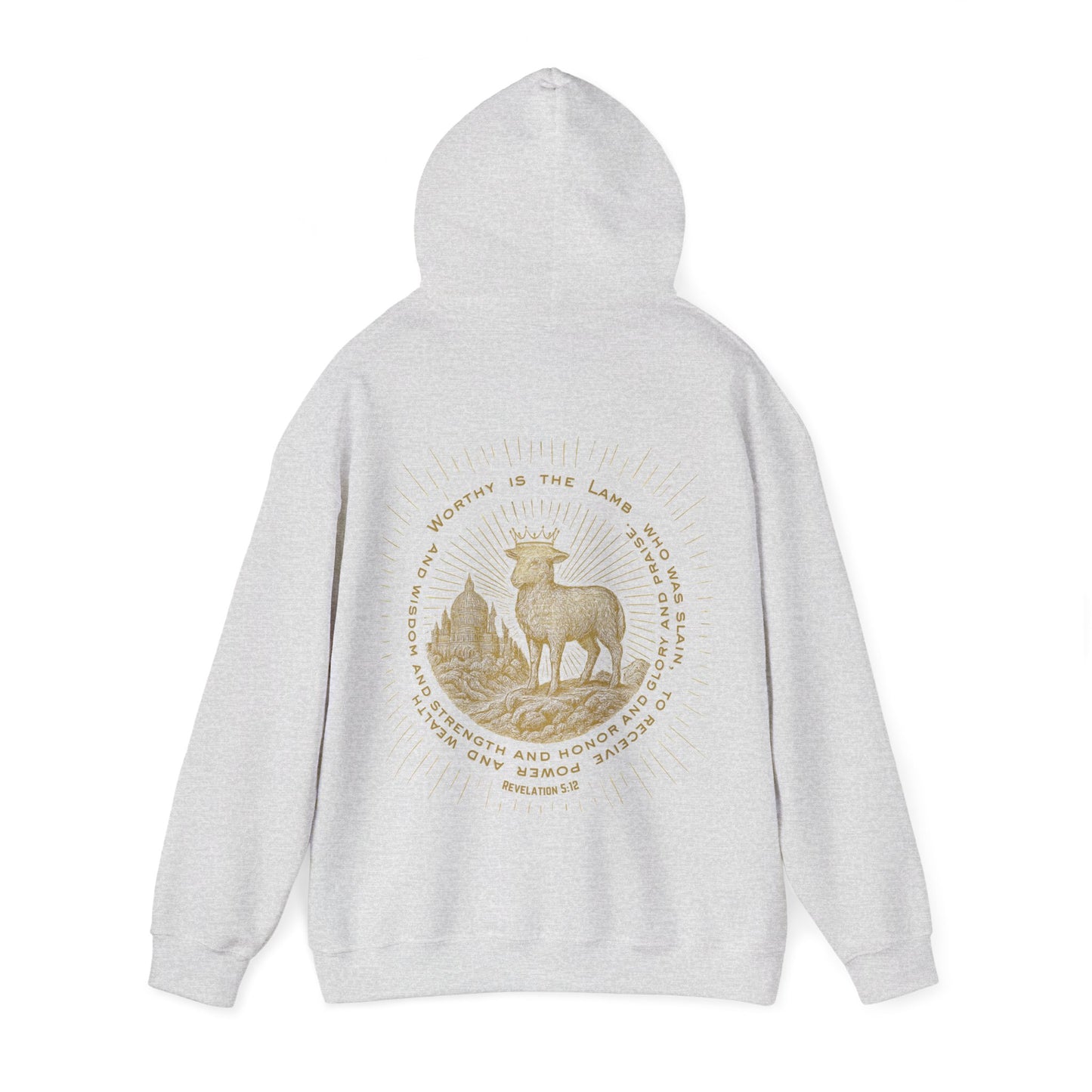 Hoodie with Lamb and New Jerusalem Scene Revelation 5:12