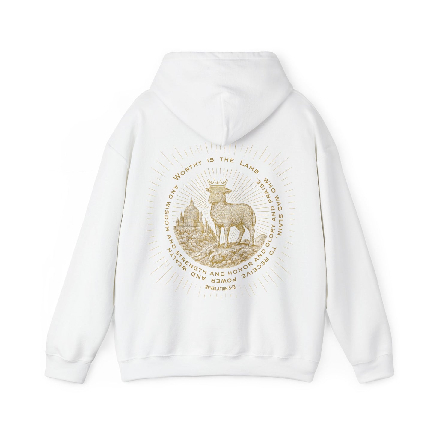 Hoodie with Lamb and New Jerusalem Scene Revelation 5:12