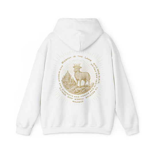Hoodie with Lamb and New Jerusalem Scene Revelation 5:12